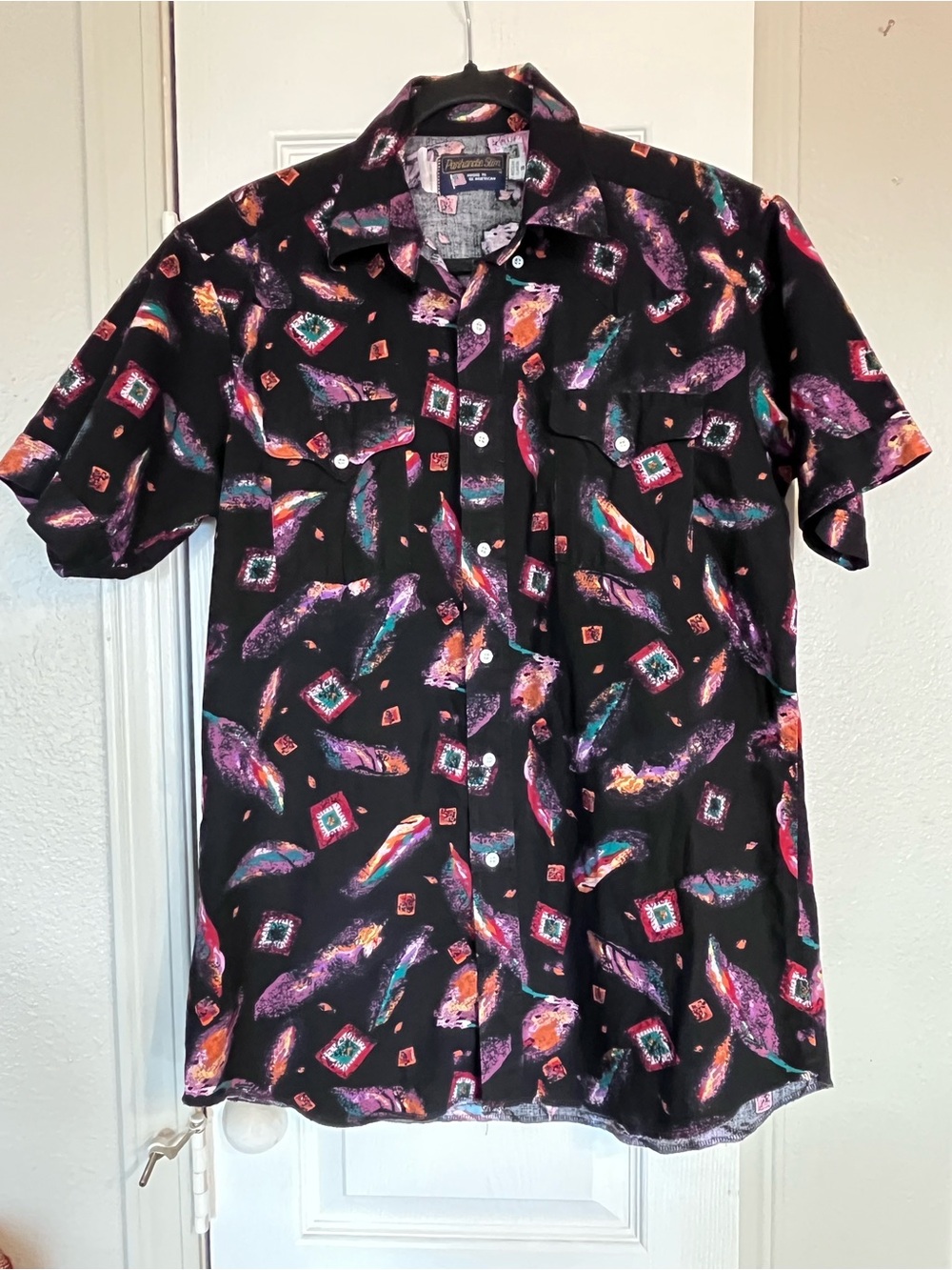 Vintage 80’s Panhandle Slim Men’s Large Short Sleeve Shirt Southwestern Black